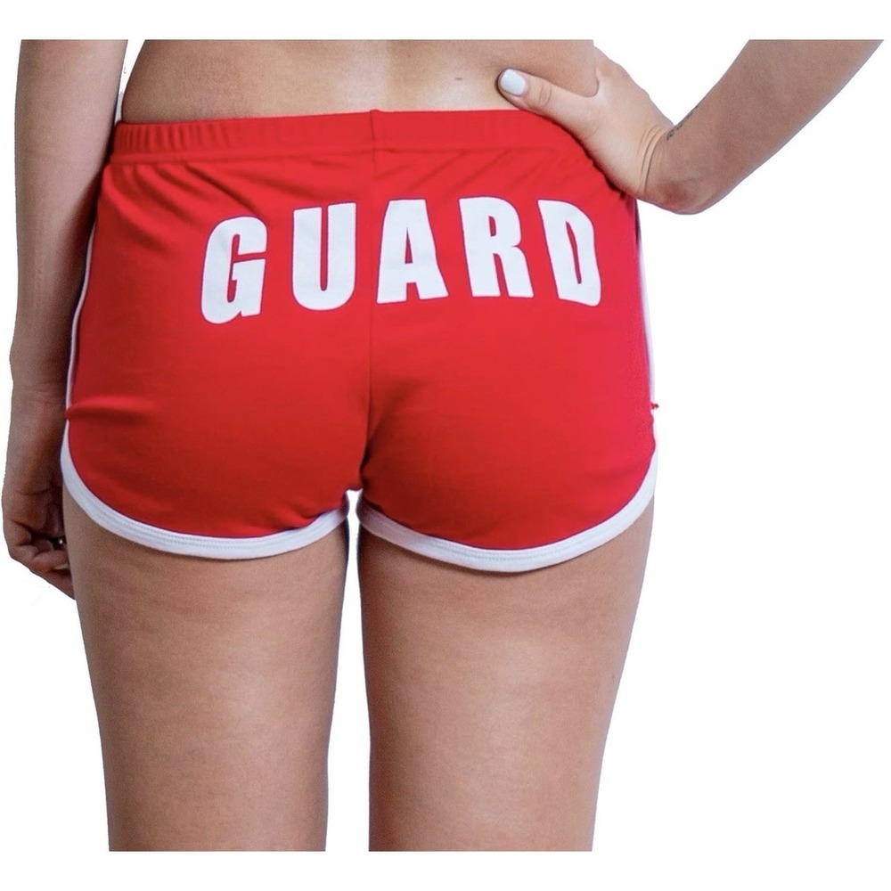 BLARIX Red Lifeguard Booty Shorts Sz M New Beachwear Logo Cotton Athletic #F - Picture 7 of 8